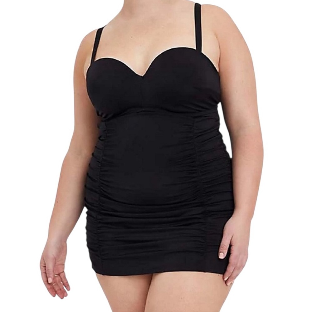 torrid Black Ruched Retro Mid-Length Swim Dress 3X NWT